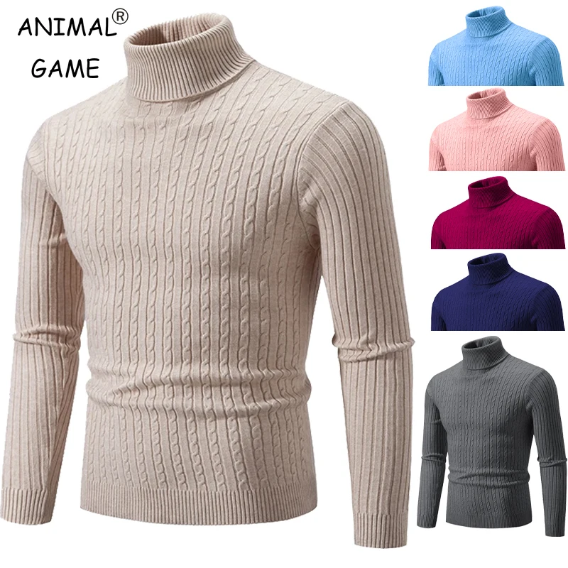 

Autumn Men's High Neck Sweater Solid Color Knitted Pullover Warm Turtleneck Sweaters Woolen Mens Winter Thick Heavyweight Tops