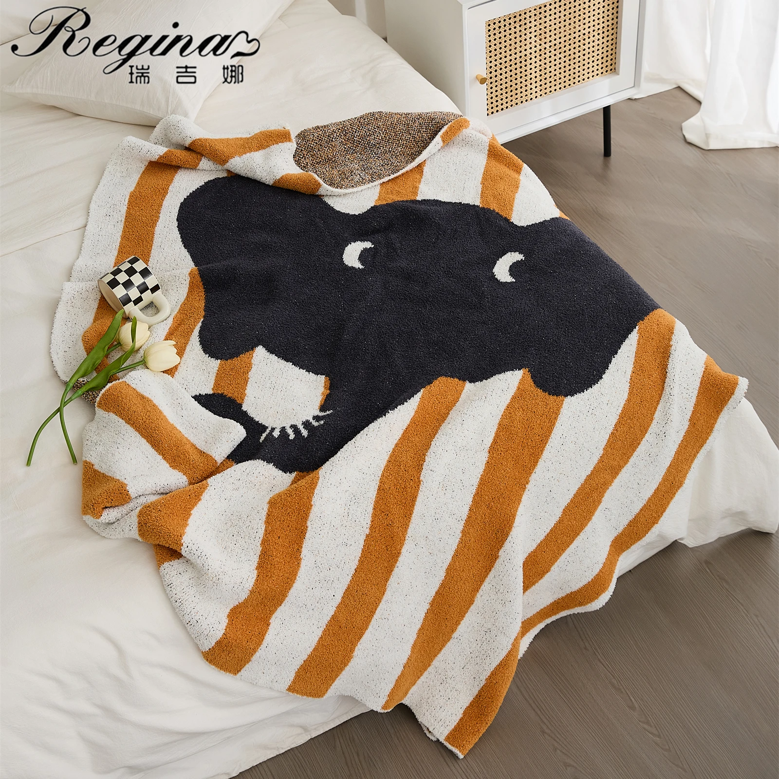 REGINA Brand Cute Elephant Stripe Blanket Children Adult Summer Bed Quilt Blanket Warm Sofa Leisure TV Nap Reading Wrap Blankets