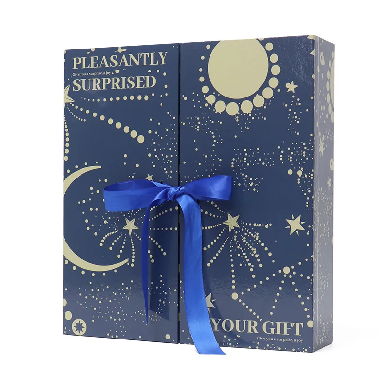 Customized queryLuxury Double Door Flip Open Cosmetic Advent Calendar Gift Paper Box With Ribbon Closure