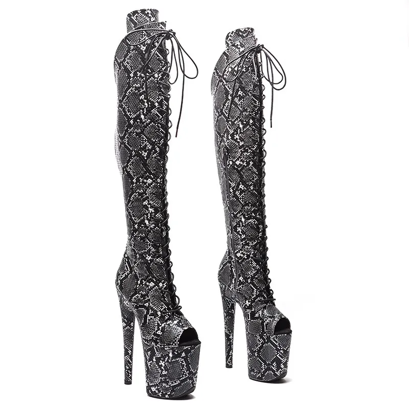 

Peep Toe Sexy Model Shows Snake Grain PU Upper 20CM/8Inch Women's Platform Party Thigh High Heels Shoes Pole Dance Boots 636