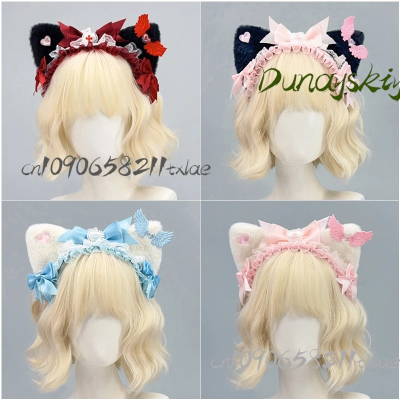 Gothic Lolita KC Headpiece for Halloween/Christmas/Oktoberfest/Easter - Detachable Cat Ears & Cross Bow