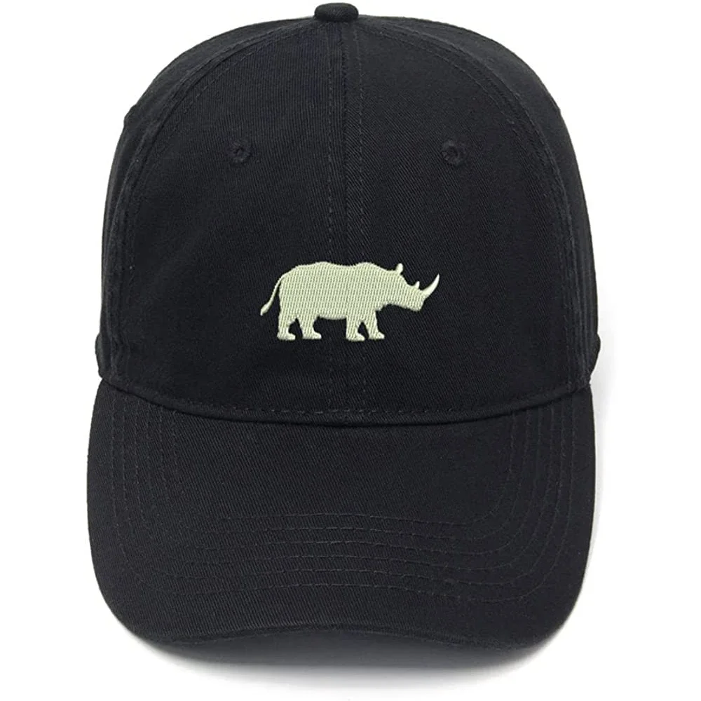 Lyprerazy Men's Baseball Cap Rhinos Animal Embroidery Hat Cotton Embroidered Casual Baseball Caps