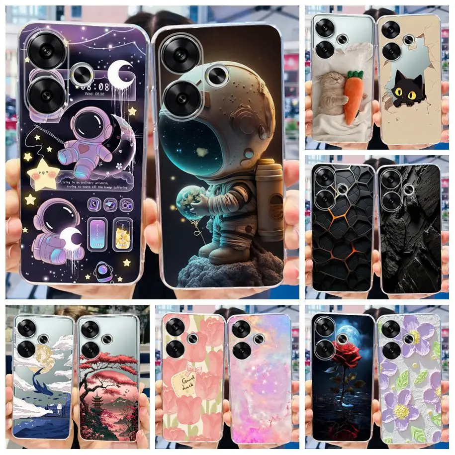 For Xiaomi Poco F6 5G Case Lovely Astronaut Cartoon Shockproof Transparent Soft Cover For Xiomi Poco F6 F 6 PocoF6 2024 TPU Case