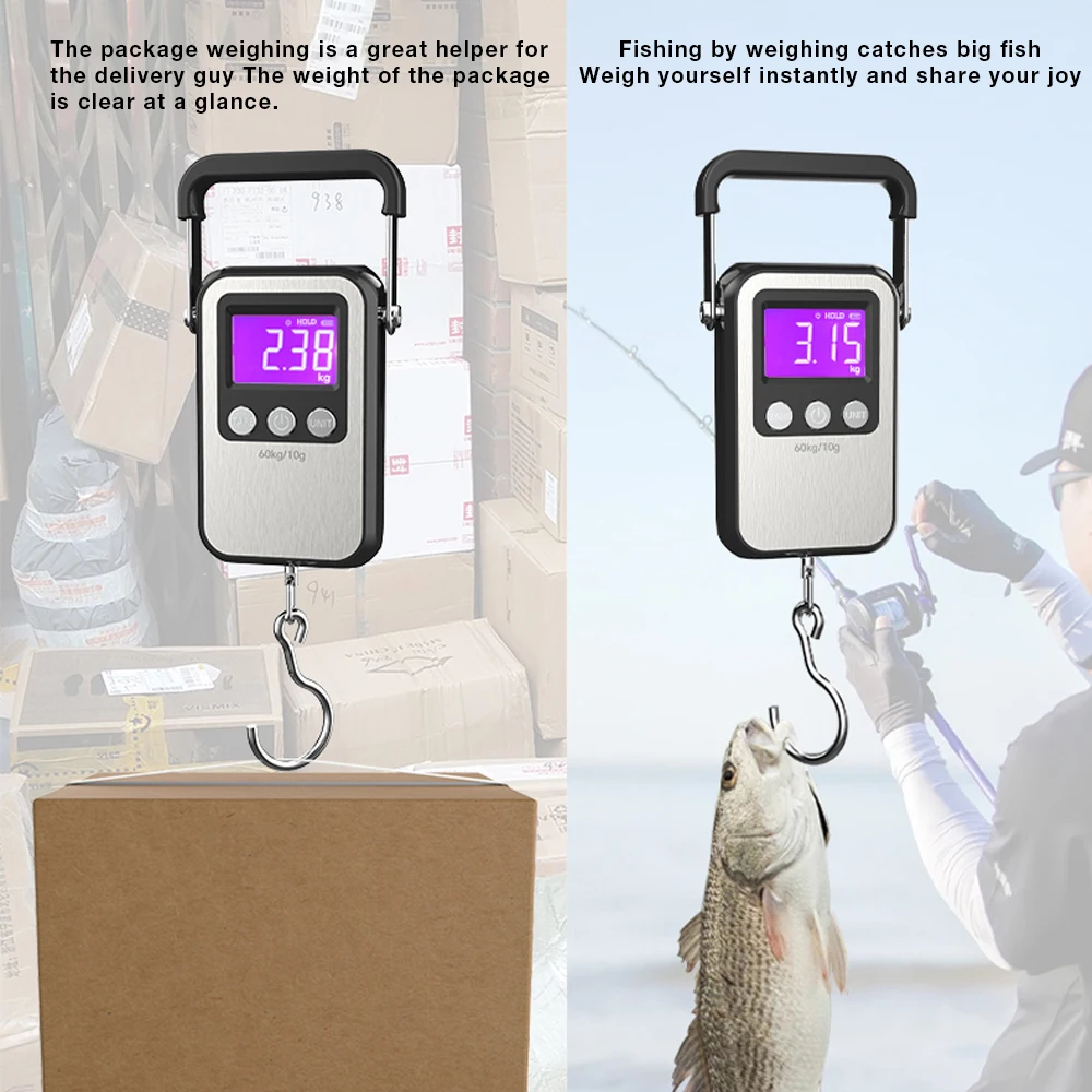 เครื่องชั่งน้ําหนักสแตนเลสแบบใช้มือถือ 60Kg/10g เครื่องชั่งน้ําหนักดิจิตอลแบบพกพา LCD แบบชาร์จไฟได้ ตกปลา กระเป๋าเดินทาง เครื่องชั่งแบบแขวน