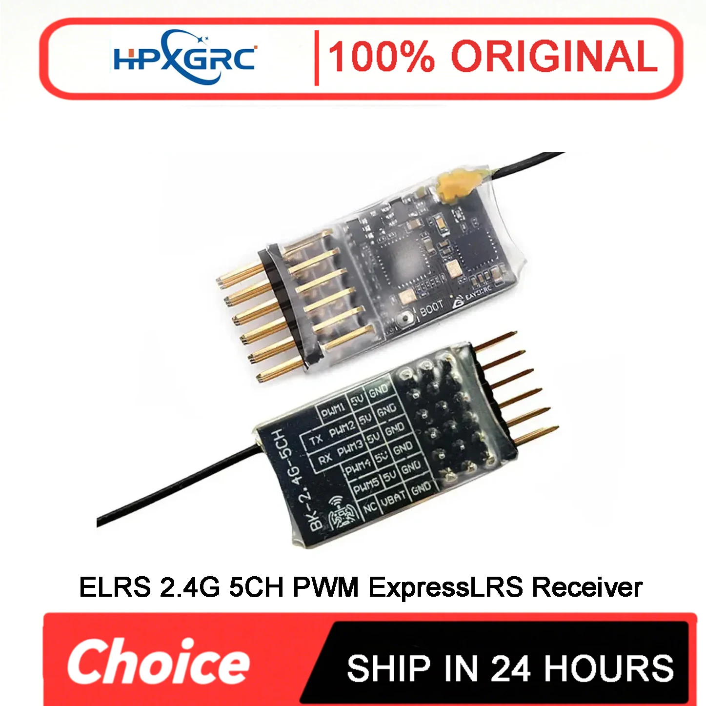 ELRS 2.4G 5CH PWM ExpressLRS Empfänger mit 2.0dBi 2.4G Kupferrohr-Antenne, Unterstützt ELRS 3.0 PWM/CRSF Protokoll für RC FPV Drohnen