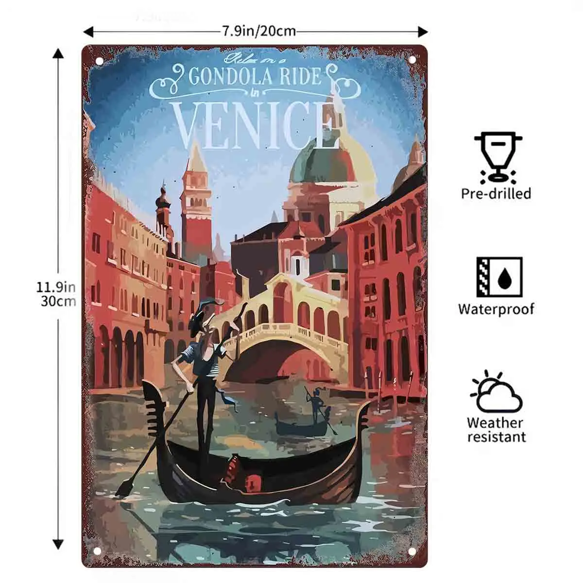 2D FLAT 1pc Venice Gondola Ride Vintage Metal Wall Sign Decoration for Home Cafe Garage Bedroom Porch And Garden