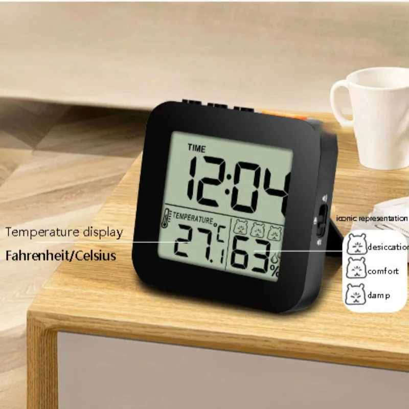 Modern LCD Digital Clock Living Room Alarm with Humidity Display Timer Snooze Mode Desk Clock Desk Decorating Bedroom Stuff