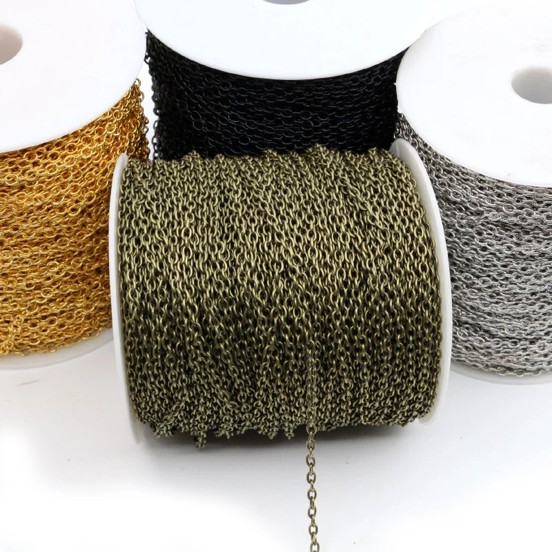 5 Meters/lot 3x2mm 4x3mm 5 Colors Plated Cross Unwelded Iron Cable Chains Necklace DIY Jewelry Making Findings Accessories
