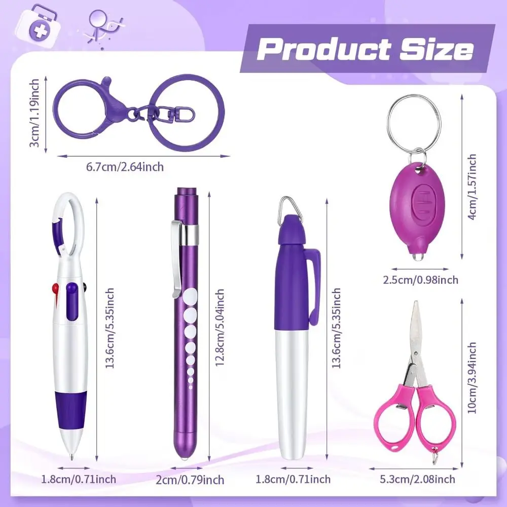 6-in-1 Multifunction Retractable Ball Pen Set Flashlight Foldable Scissors Ballpoint Pen Keychain Nurse Pens Permanent Marker