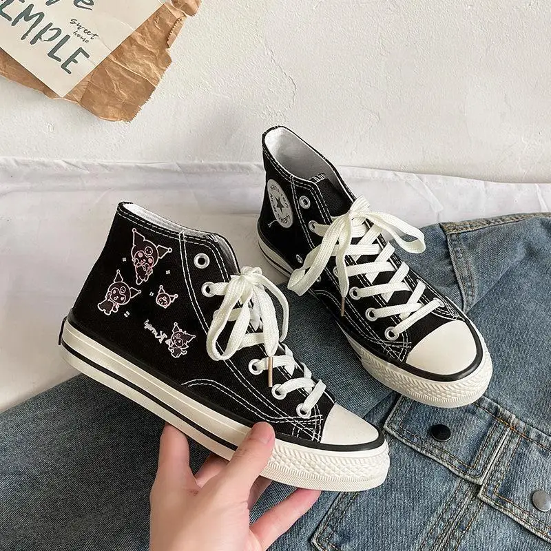 2024 New Cartoon Sanrio High Top Canvas Shoes Ins Korean Fashion Hundred Hit Students Board Shoes Kawaii Anime Canvas Shoes