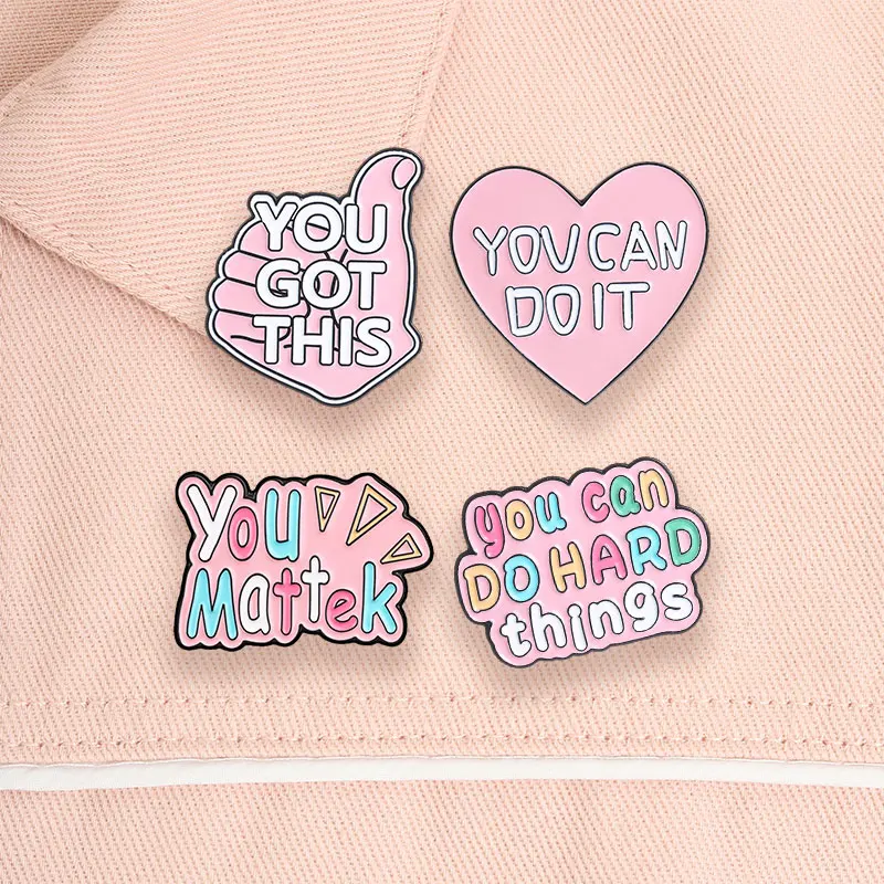 Set of 4 Gentle Encouragement Enamel Brooches with the Phrase You Matter, Healing Short Phrases, Small Accessories for a Girly Outfit, Gift