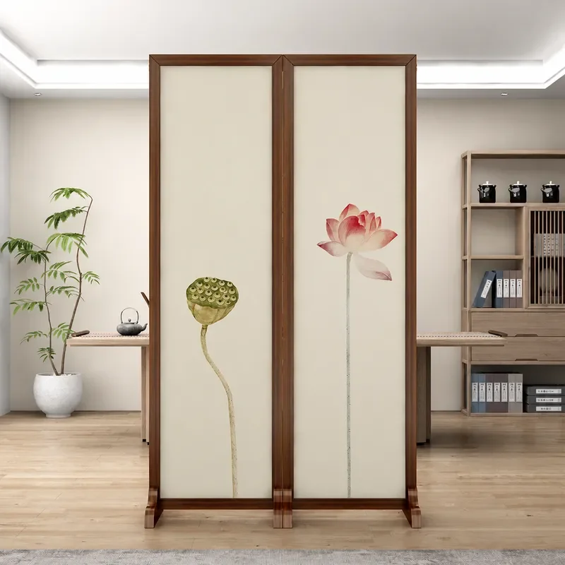 New Chinese Style Home Screen Partition for Living Room Entrance Modern Simple Office Double Sided Solid Wood Yarn Painting