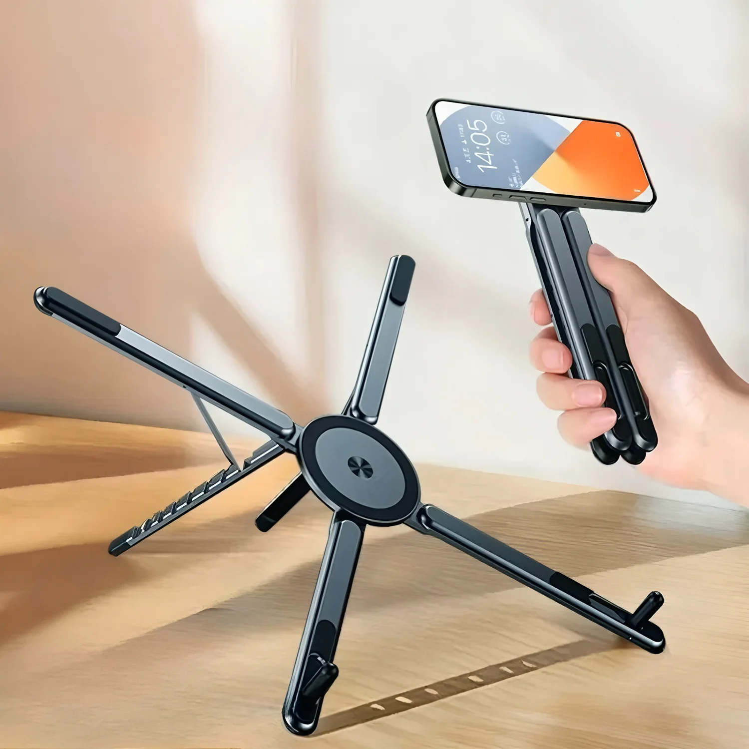Laptop Stand 3 in 1 Adjustable Aluminum Alloy Magnetic Folding Phone Stand for Laptops, Tablets, and Phones Tablet stand