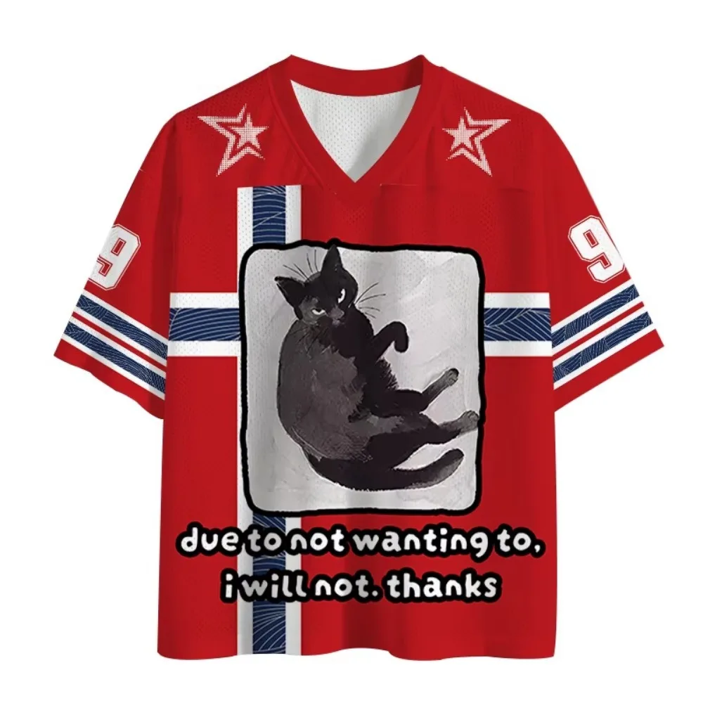 Fashion Black Cat Illustration 3D Printed Casual Street Punk Outdoor Fitness Men Plus-sizeV-neck T-shirt Large Size parent-child
