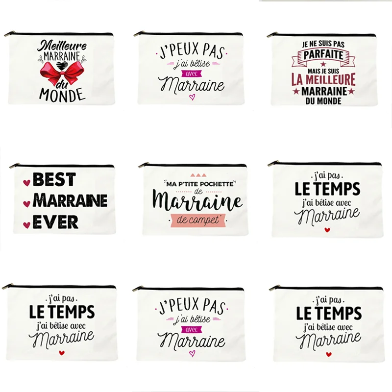 Best Godmother French Print Female Wash Storage Pouch Marraine Gifts Women Cosmetic Case Makeup Bags Travel Toiletries Organizer