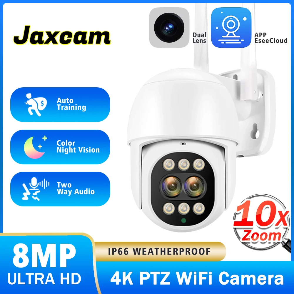 

4K Dual Lens 10X Digital Zoom Security Camera WiFi 8MP Outdoor PTZ Video Surveillance CCTV Color Vision Smart Home AI Protection