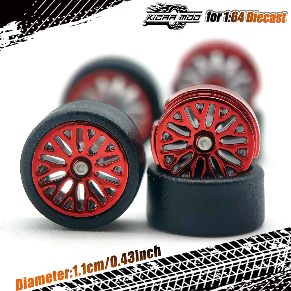 1/64 RLC Premium Farbige Galvanisierte Räder mit Gummi-Slick-Reifen für Modellauto-Umbauteile D:11mm (1 Set) – Detail 6