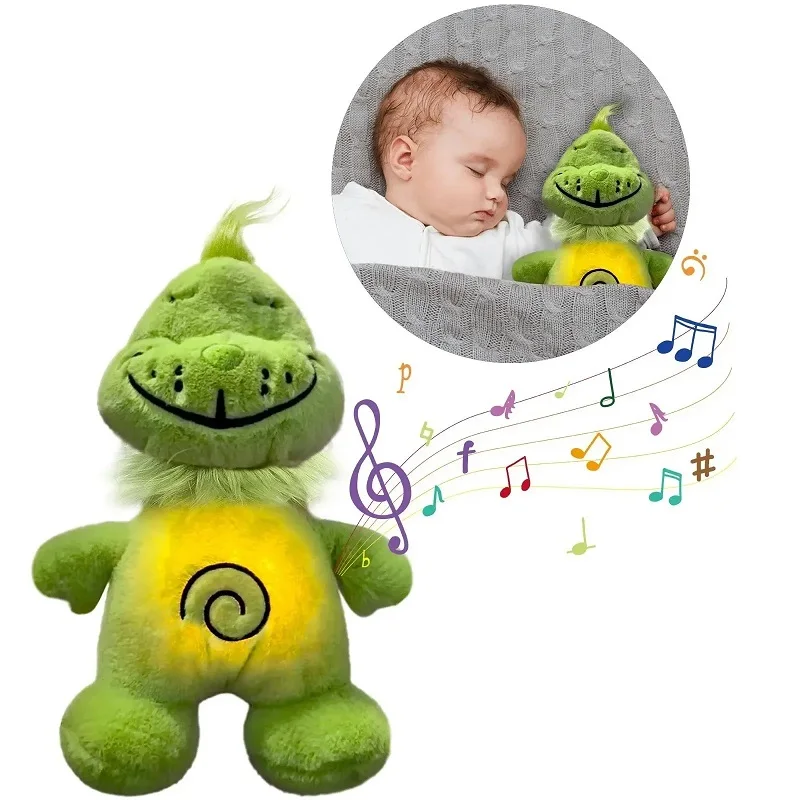 

!!Breathing Green Shaggy Anime Plush Doll Toy Baby Kids Soothing Music Sleeping Companion Sound and Light Kawaii Doll Toy Gift