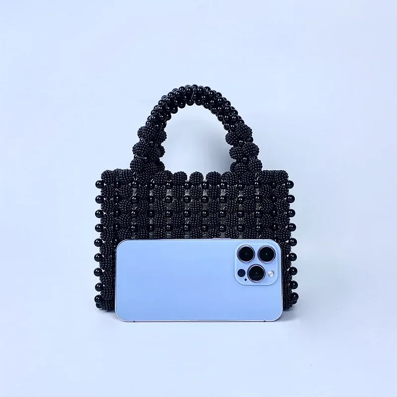 Borse di perle nere di lusso per borsa da donna borsa da sera per feste con perline borsa intrecciata vuota fatta a mano pochette con zeppa nuove borse a tracolla