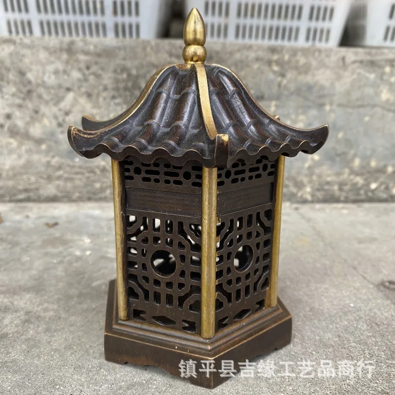

Chinese Style Hollow Pavilion Incense Burner Retro Incense Burner Home Living Room Office Copper Incense Burner Decorative Coppe