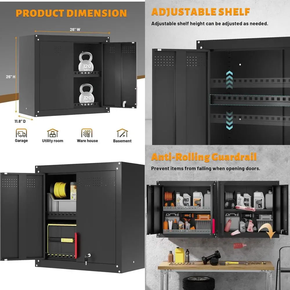

26 Metal Garage Cabinet with Adjustable Shelves, Lockable Doors and Anti-Fall Rails for Efficient Storage