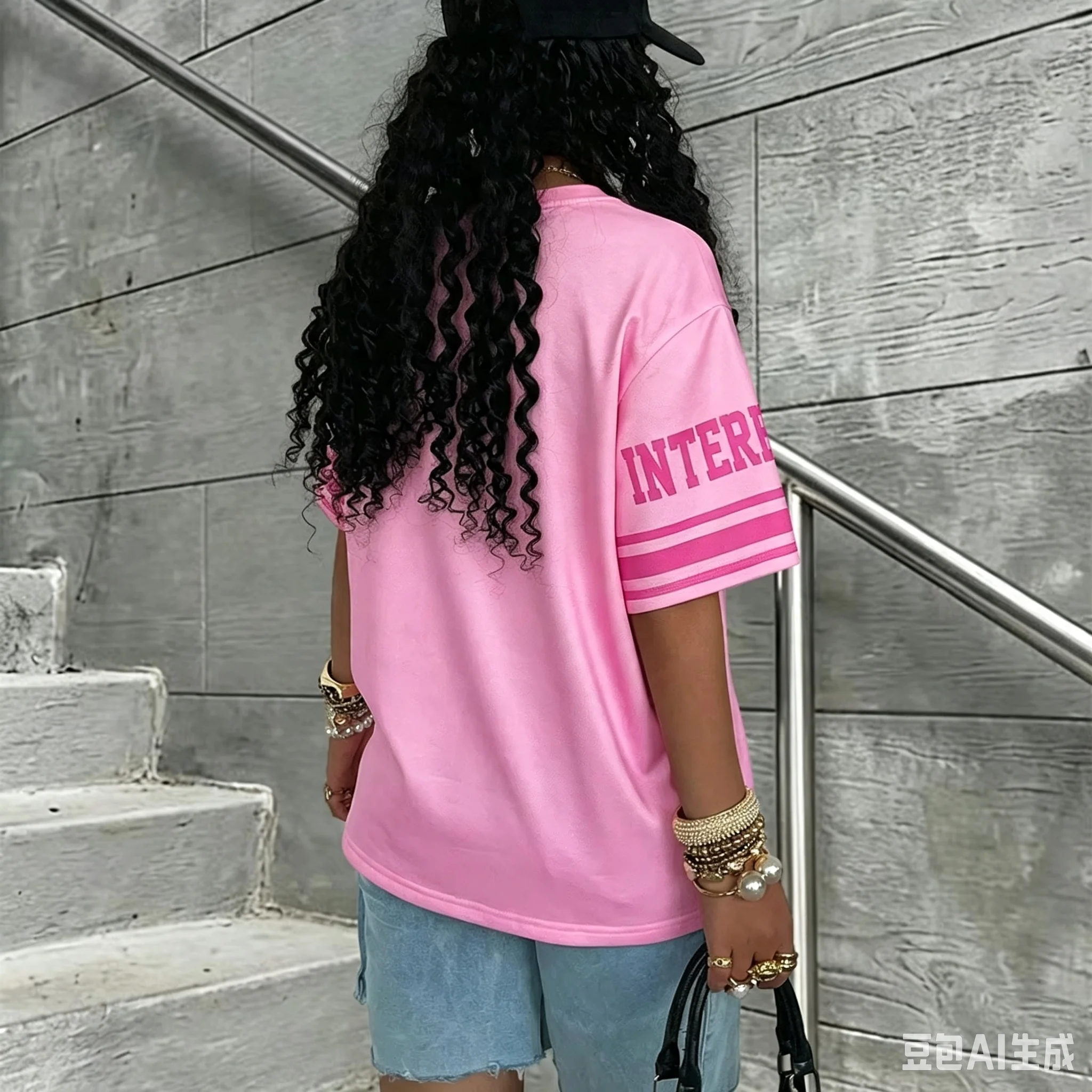 Damen Übergroßes Rosa 23 Nummer Bedrucktes Basketball-Trikot Vintage Kurzarm Streetwear Shirt Y2K Hip Hop Unisex Sport-T-Shirt Tops – Detail 6