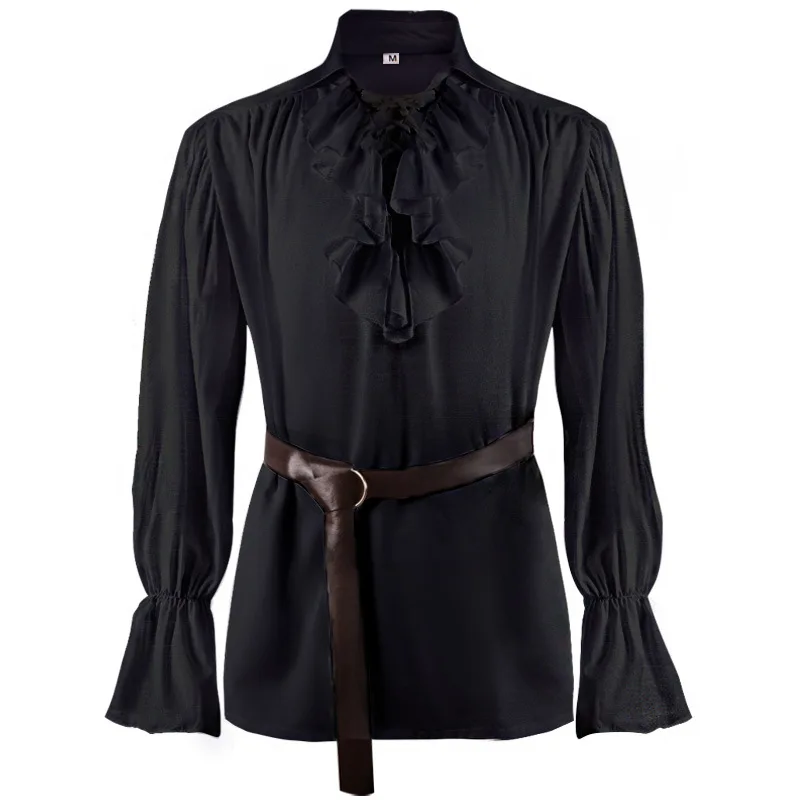 loween New Medieval Men's Puffy Sve irt with Belt Vintage Performance Costume Full Length Ankle Ethnic T Top