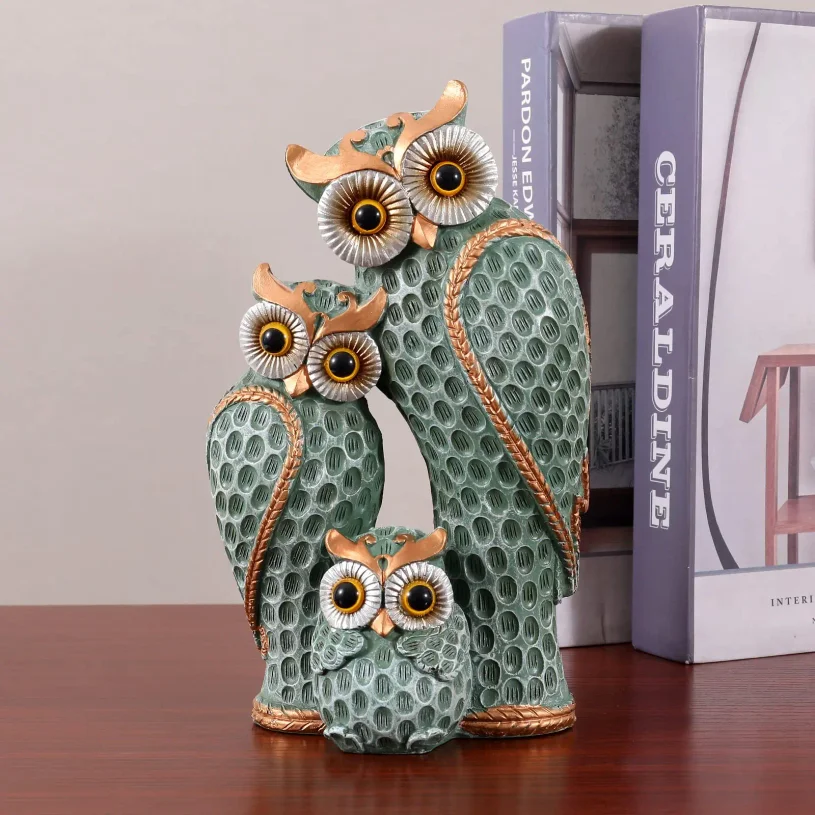 Cute Three Owl Statues Family Home Decor Owl Statues on Shelves Owl Decor for Owl Lovers view 6
