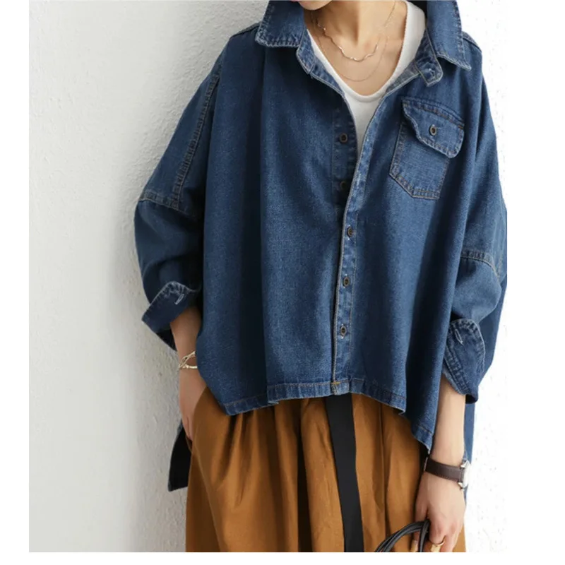 

2025 Japanese and Korean new denim short jacket versatile casual loose design shirt jacket solid color