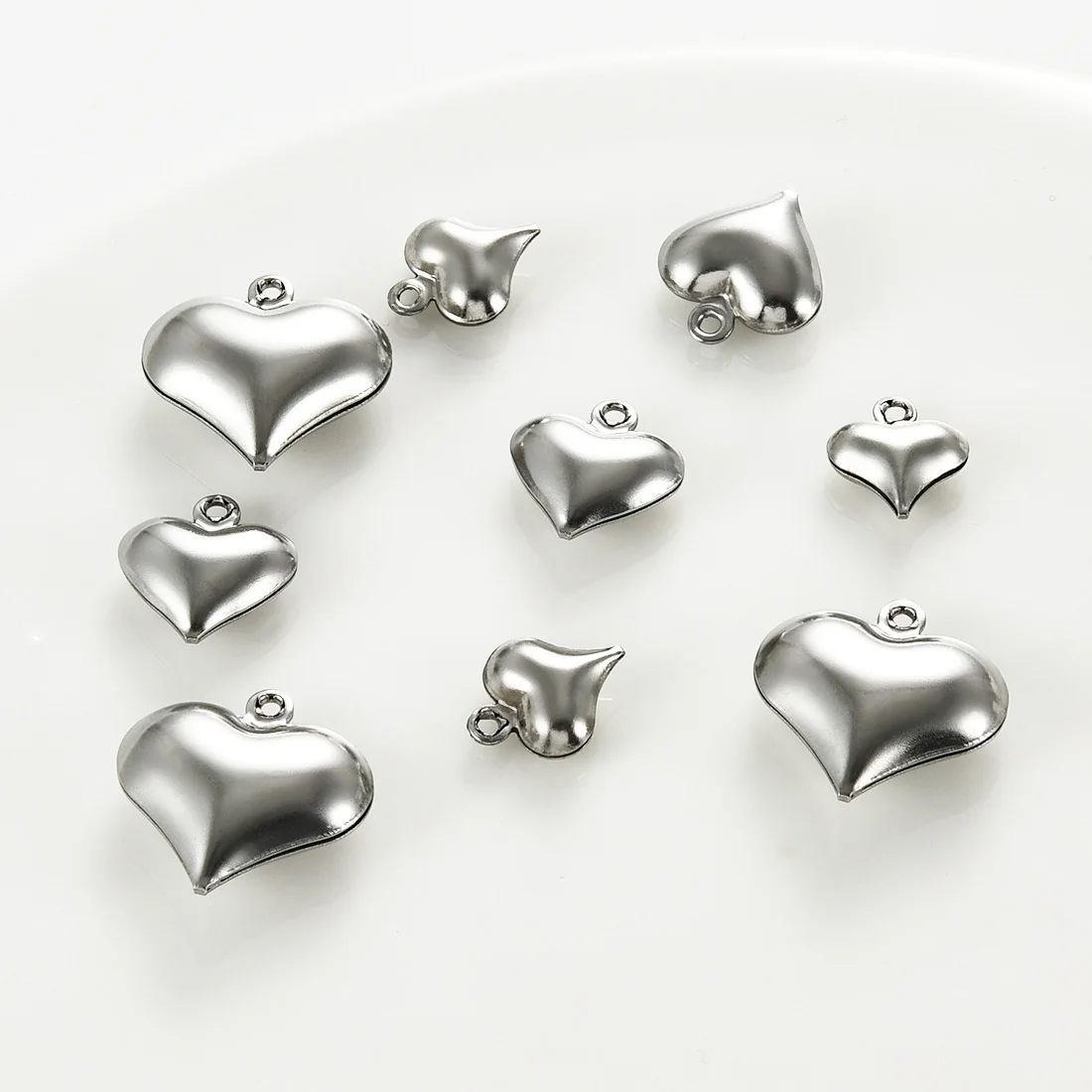 20Pcs Stainless Steel 3D Heart Pendants Silver Small Hollow Love Charms  for Jewelry Making DIY Necklace Earrings Crafts Supply