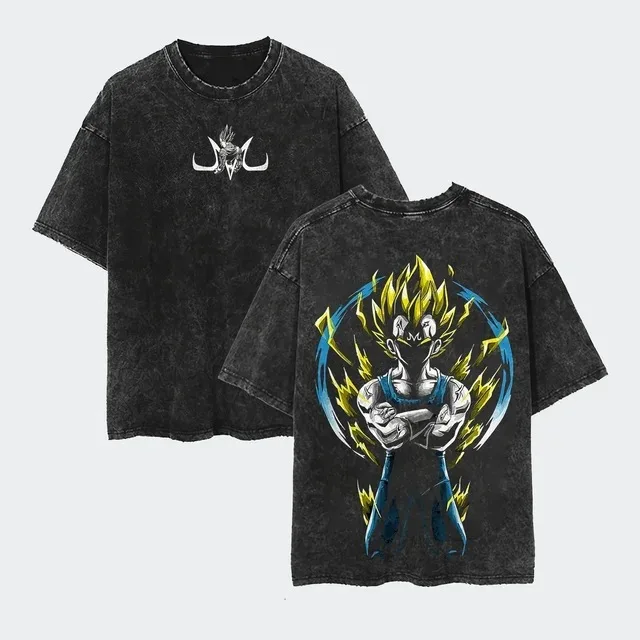 

DBZ Vintage Wash T-Shirt Men Goku Ultra Instinct Print Tee Casual Loose Cotton Short Sleeve Anime Tshirt Tops