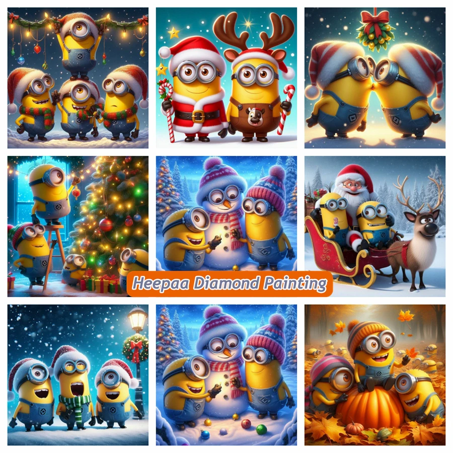 Lindo Navidad Minion Kevin Stuart Bob pintura de diamante arte ojo grande amarillo dibujos animados punto de cruz Diy mosaico decoración de la habitación