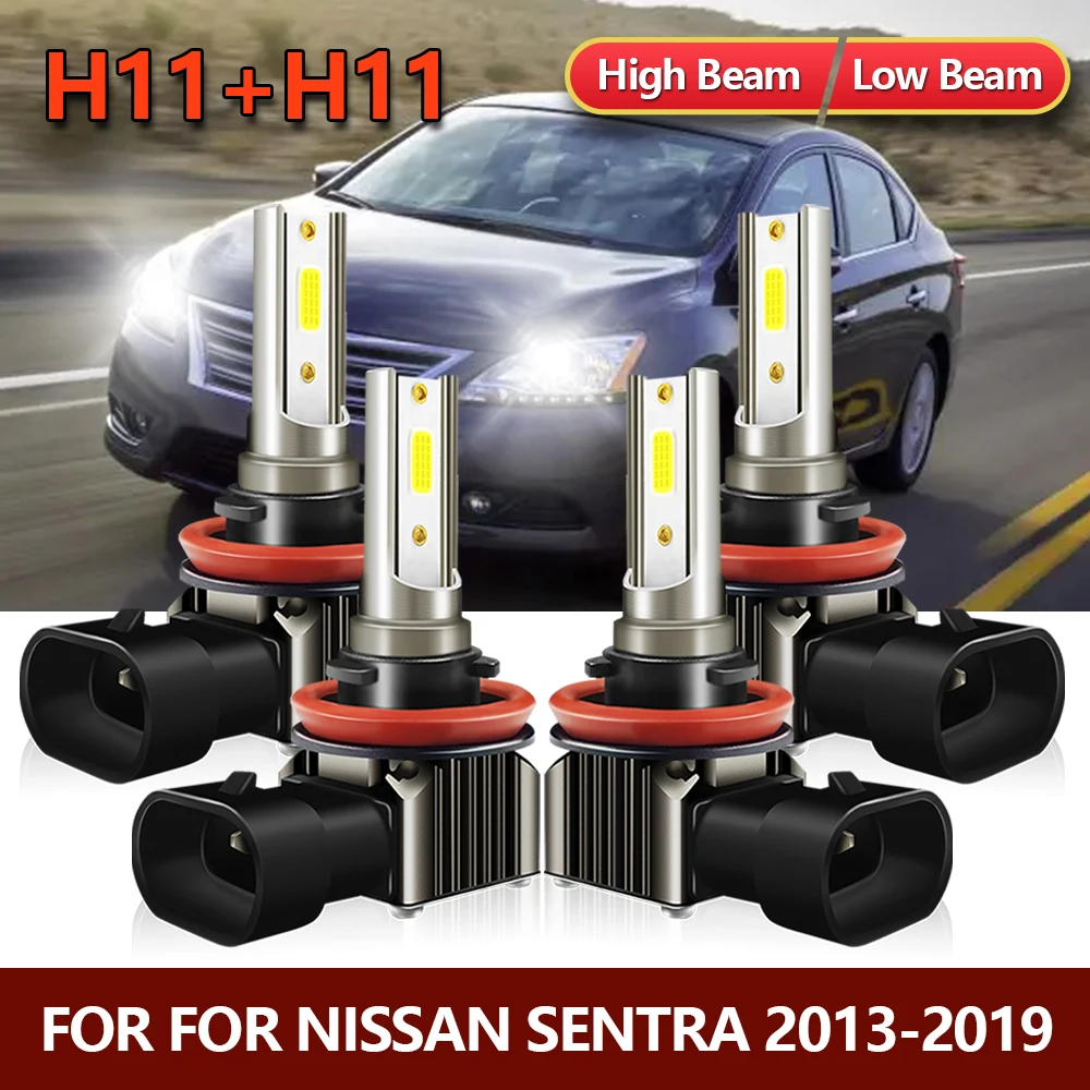 4x LED H11 H9 H8 Headlight Bulbs Combo High Low MINI Size Car Lamps Kit For Nissan Sentra 2013 2014 2015 2016 2017 2018 2019