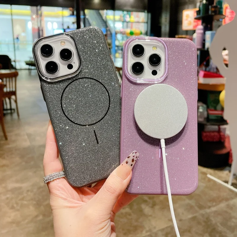 

Роскошный магнитный чехол ярких цветов для катушки Magsafe для iPhone 16, 15, 13, 14 Pro Max, бампер с беспроводной зарядкой, IMD, блестящий чехол