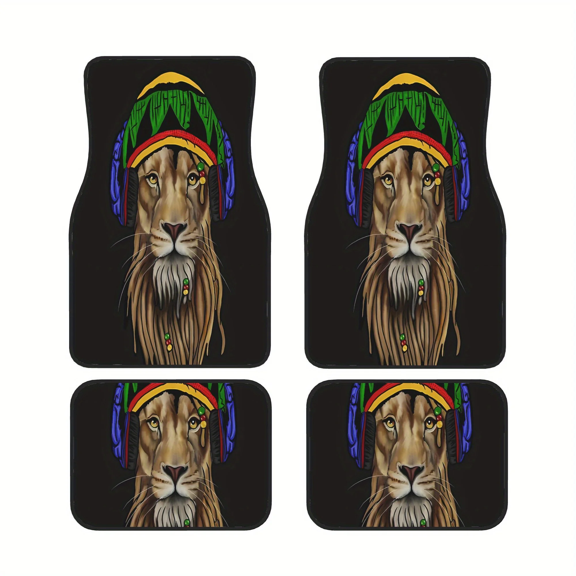 Rastafari Lion Rastafari Lion African Lion, Music Lover, Rasta Four Piece Car Floor Mat Set Suitable For Daily Commutes Weekend