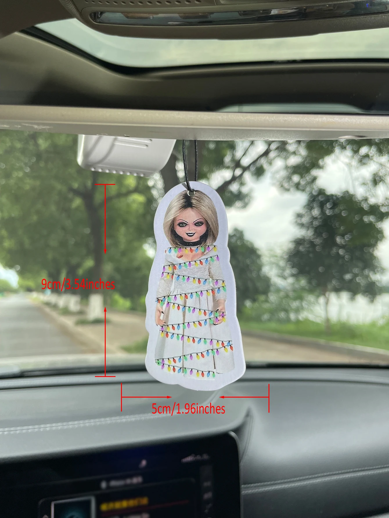 Horror Doll Tiffany Christmas Lights Hanging Car Air Freshener, Natural Plant Extract Alcohol‑Free Scented Paper Card, 60‑90 Day