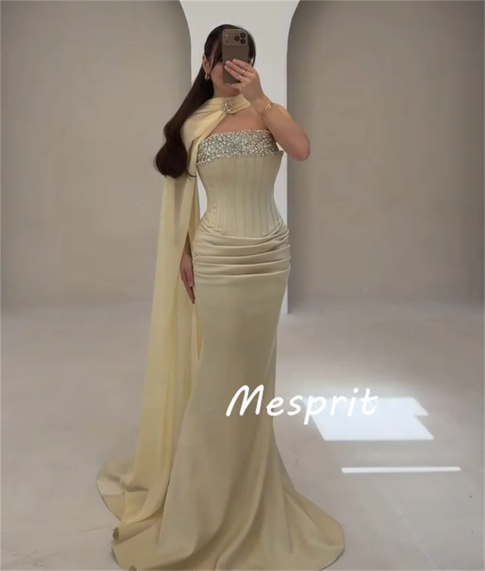 Customized Chinese Style Charmeuse Pleat Sequined Trumpet Strapless Long Luxury Party Prom Dresses Fashion