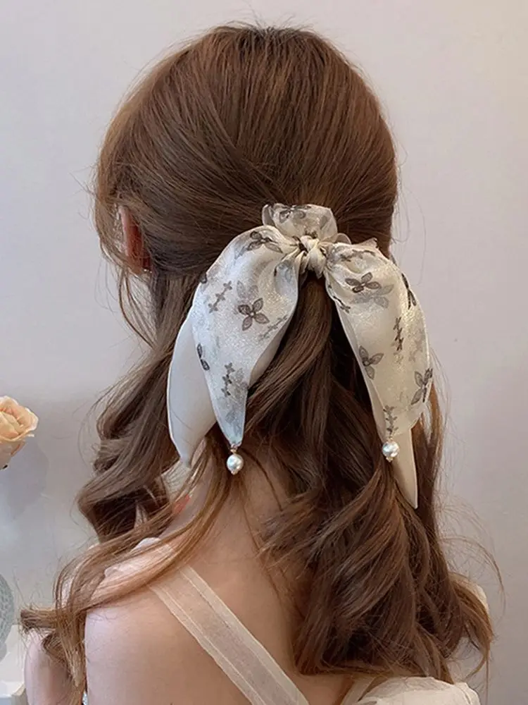Gorąca sprzedaż satyna paznokci koralik serce diament Bowknot gumki do włosów z długich włosów do kucyka z włosów klip powrót głowy jednolity kolor dla dziewczyn Headdres — zdjęcie 2