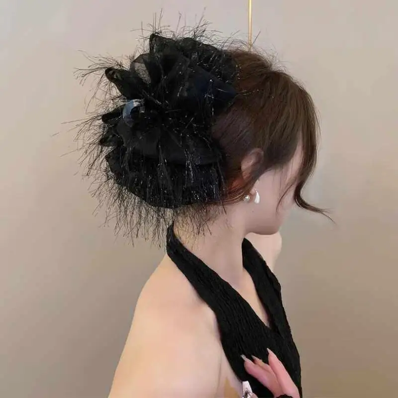 Modische Schwarze Netz-Blumen-Haarspange für Damen, Haarklammer für Pferdeschwanz, Elegante Blumen-Haarkralle, Kopfschmuck – Detail 8