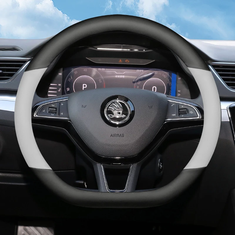 

Leather Car Steering Wheel Cover for Skoda Kodiaq Octavia Kamiq Karoq Superb Fabia 2011 - 2021 2022 2023 2024 2025 Accessories