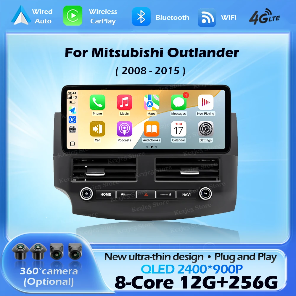 Navigation GPS Drahtlose CarPlay Für Mitsubishi Outlander 2008-2015 Android 15 WIFI Auto Multimedia Player ultra-mince Kopf einheit