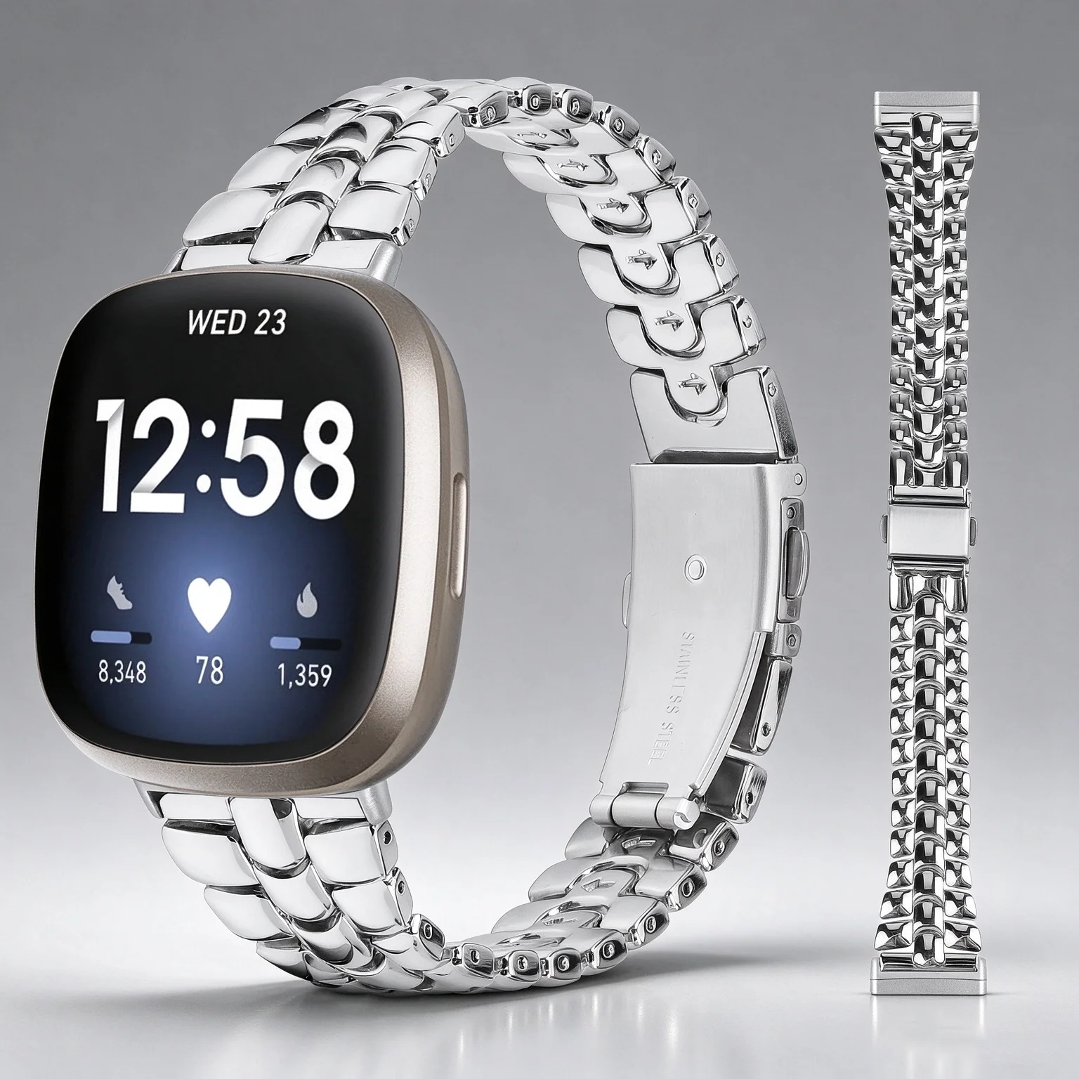 For fitbit versa 4 versa 3 smart watch Strap Stainless Steel Bracelet Slim Three-Beads watchband for fitbit sense / sense 2