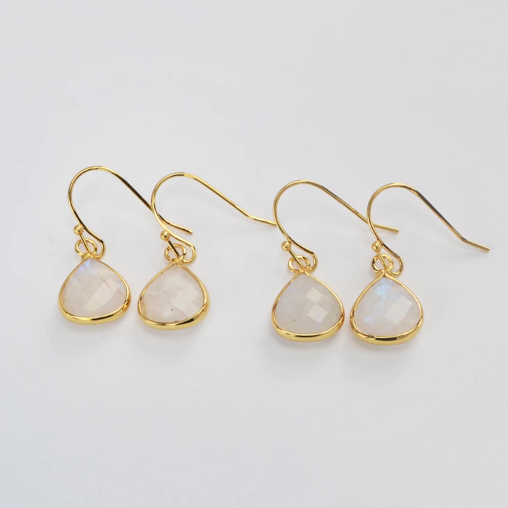 

BOROSA Fashion Waterdrop Golden Plated Moonstone Faceted Dangle Earrings For Women Natural Gemstone Wedding Jewelry Gifts