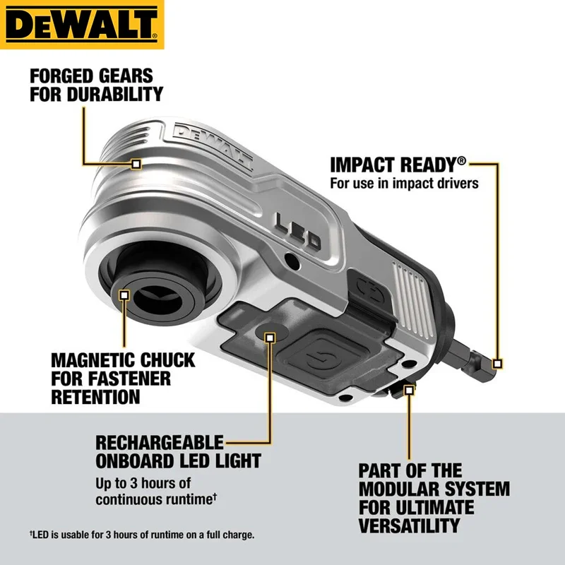 DEWALT DWALRAFT FLEXTORQ® Lighted Modular Right Angle Attachment USB Charge LED Dewalt Power Tool Accessories DWALRAFT