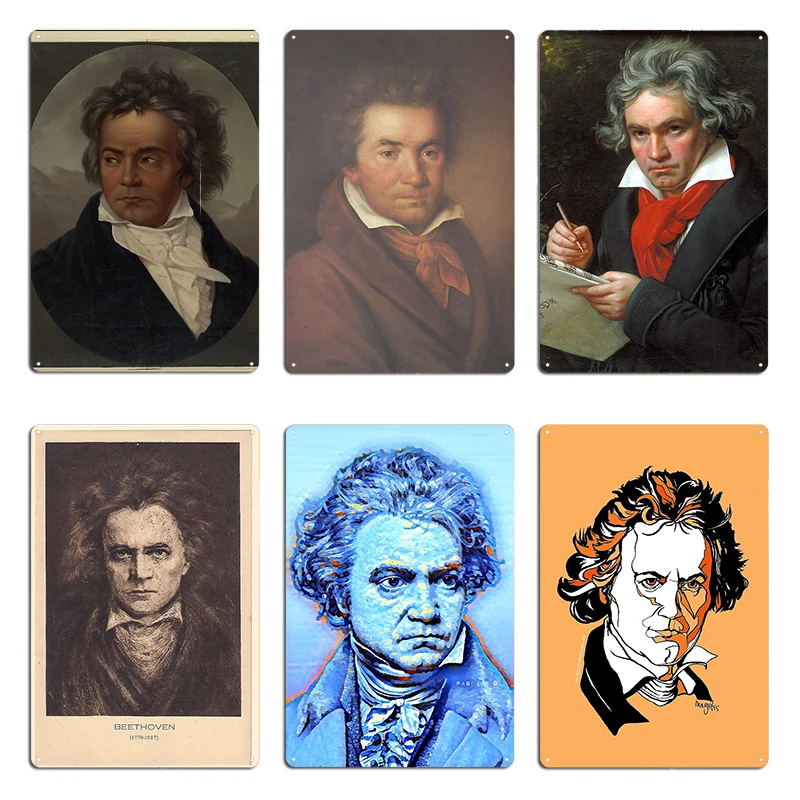 Vintage portrait of German composer, Ludwig von Beethoven Metal Sign Decoration Club Painting Décor Cinema Tin Sign Posters