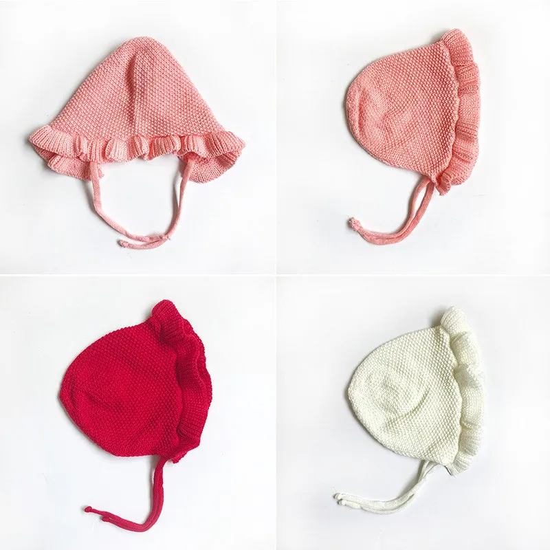 

Baby Spring New Single-Layer Ruffled Sweet Wool Princess Hat Newborn Wool Cute Windproof Warm Hat Children Clothing Accessories