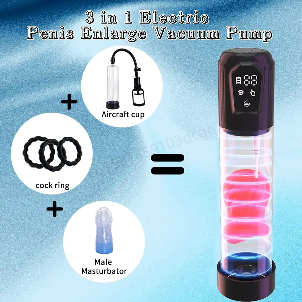 Men\'s Sexual Vacuum Pumps Automatic Penis Pump Sex Toys for Men Masturbator Vacuum Pump Medical With Gauge With Glans Trainer