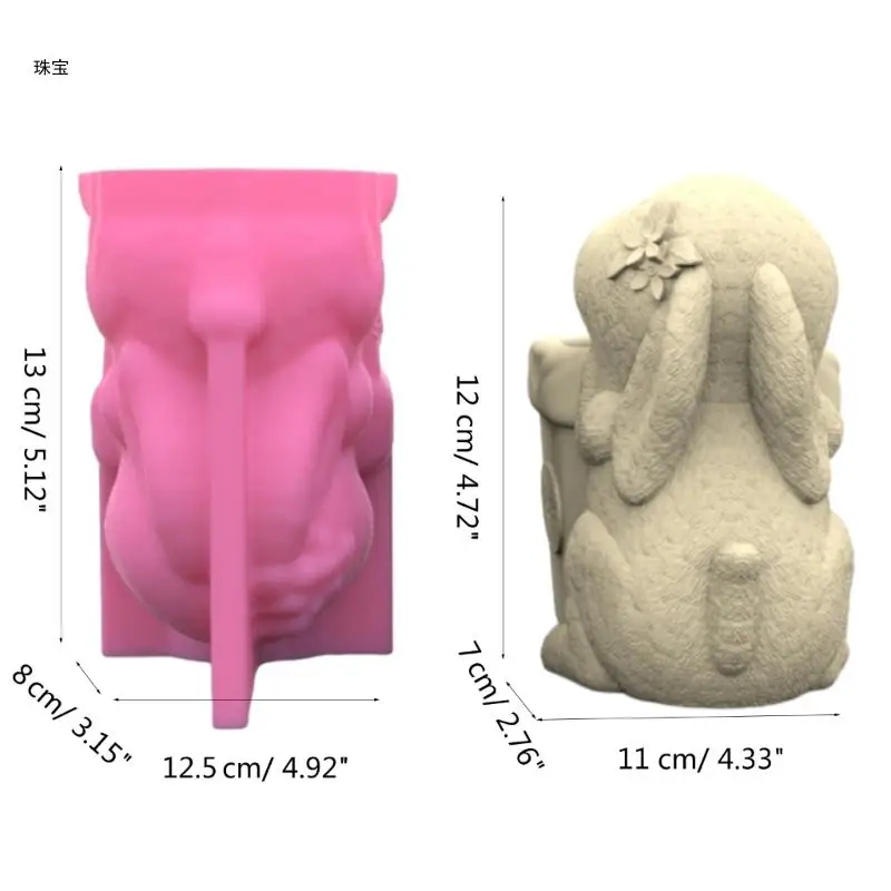 X5QE Rabbit Pen Holder Pot Mold Succulent Planter Silicone Mold for DIY Decor