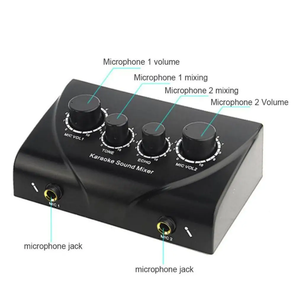 Multifunctional Audio Mixer Amplifier Portable Silver Dual Mic Inputs Amplifier Karaoke Pre Effects