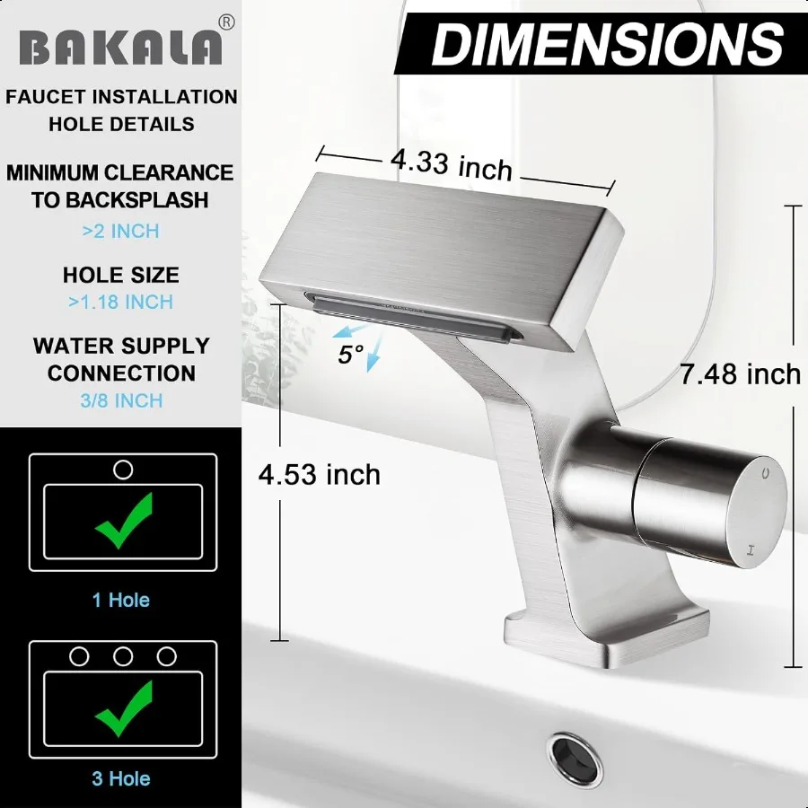 بالوعة الحمام الحنفيات نحى النيكل شلال الحمام صنبور 1 حفرة مقبض واحد النحاس الحمام صنبور سطح جبل مع 2 ply